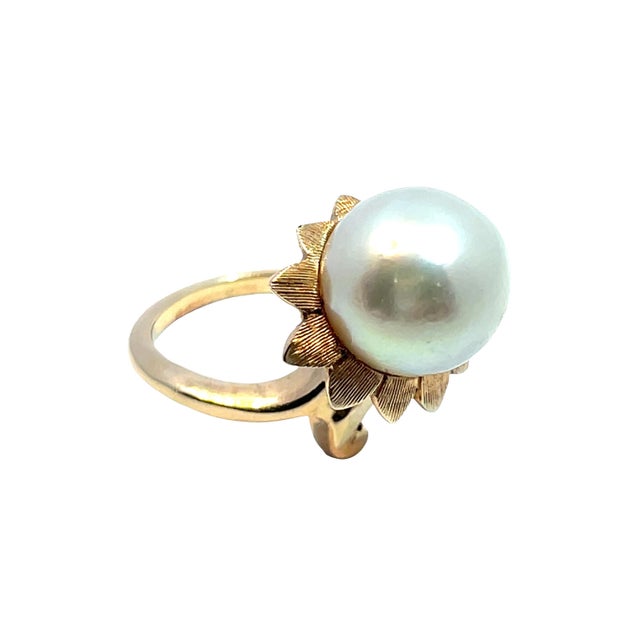 Gia Certified South Sea Pearl Sunflower Ring in 14k Yellow Gold For Sale - Image 4 of 5