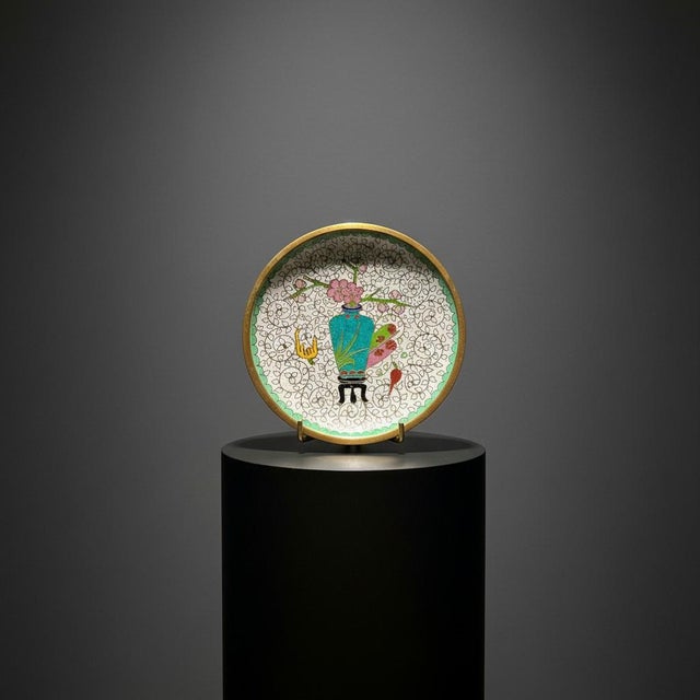 Late 20th Century Vintage Chinese Cloisonne Trinket Dish-Brass-Enamel-Floral Vase-Bowl-Ring-Vanity For Sale - Image 5 of 9