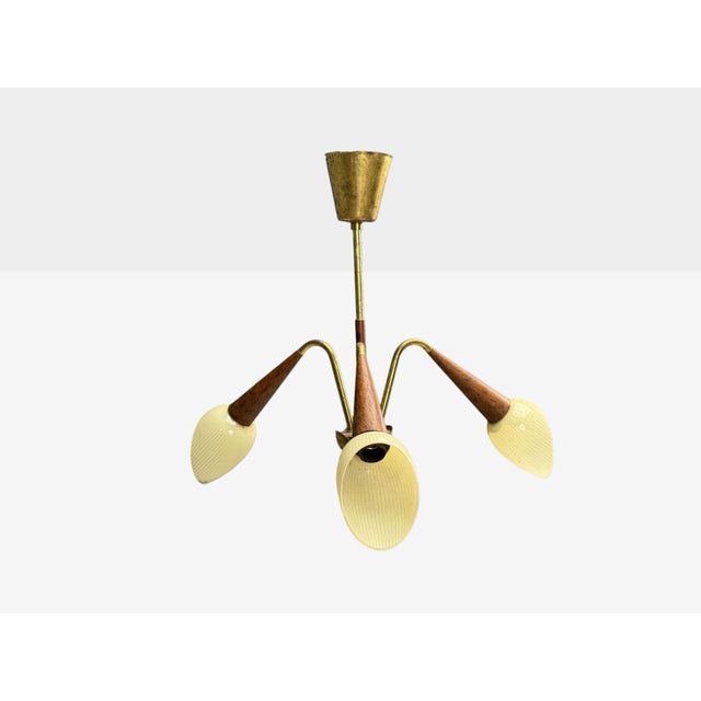 Wood Swedish Modern, Pendant Light, Brass, Wood, Glass, Sweden, 1920s For Sale - Image 7 of 8
