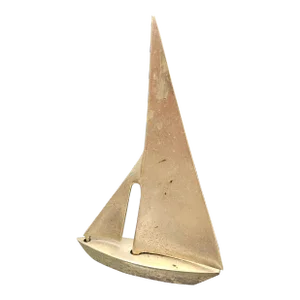 Vintage Green Marble and Brass Sailboat Heavy Bookend (One)