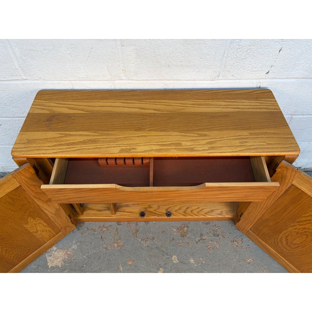 Vintage Modern Solid Oak & Woven Rattan Bar Cabinet For Sale - Image 10 of 15