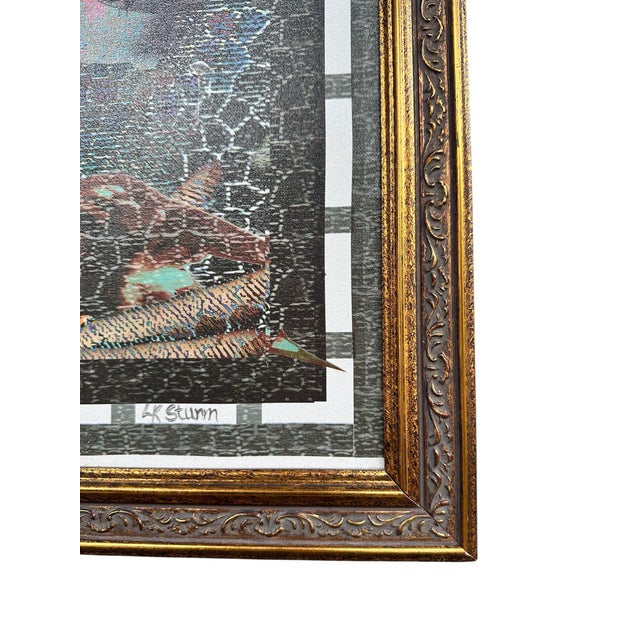 1970s Signed Linda Sturm Mixed Media Portrait – Surreal Female Face With Butterfly & Bird, Contemporary Framed Wall Art For Sale - Image 4 of 6