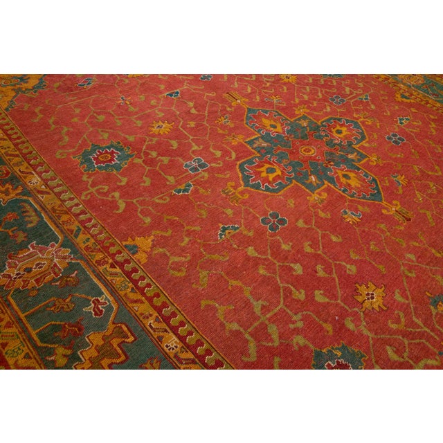 Red Red Antique Turkish Oushak Handmade Allover Designed Wool Rug For Sale - Image 8 of 13