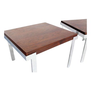 Pair of Milo Baughman Rosewood and Chrome Mid-Century Modern End Tables Stands For Sale