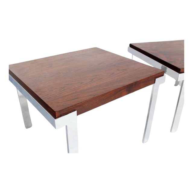 Pair of Milo Baughman Rosewood and Chrome Mid-Century Modern End Tables Stands For Sale