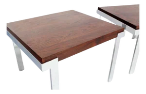 Pair of Milo Baughman Rosewood and Chrome Mid-Century Modern End Tables Stands