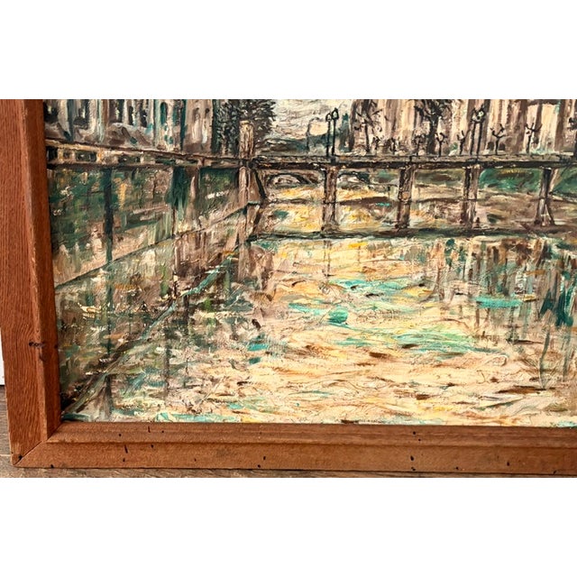 Mid 20th Century Mid Century Oil on Canvas Cityscape Painting - Signed and Dated For Sale - Image 5 of 10