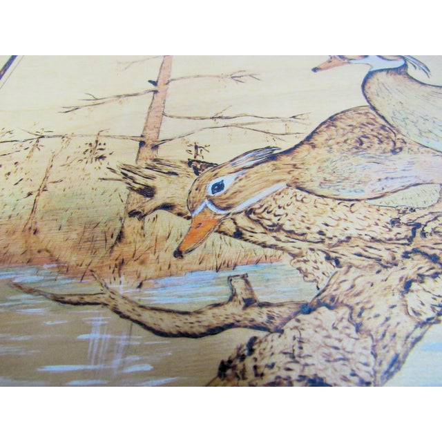 Late 20th Century Folk Art Choctaw Native American Pyrogrophy Wood Burning Wood Duck Art Signed For Sale In New Orleans - Image 6 of 15