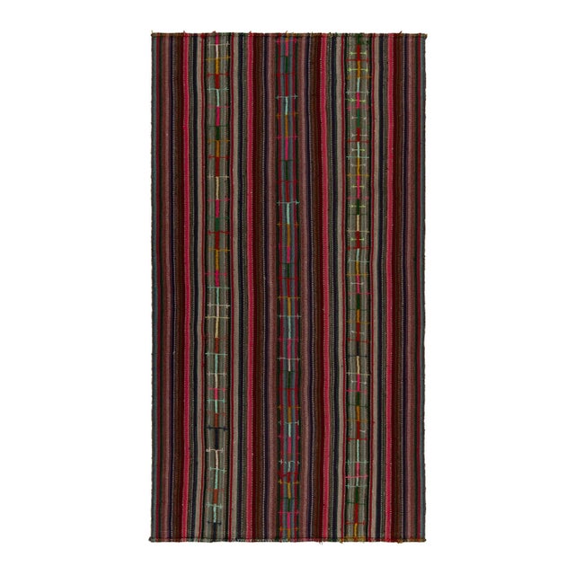 Red 1950s Vintage Chaput Kilim Rug in Multicolor Striped Pattern, Polychromatic For Sale - Image 8 of 8