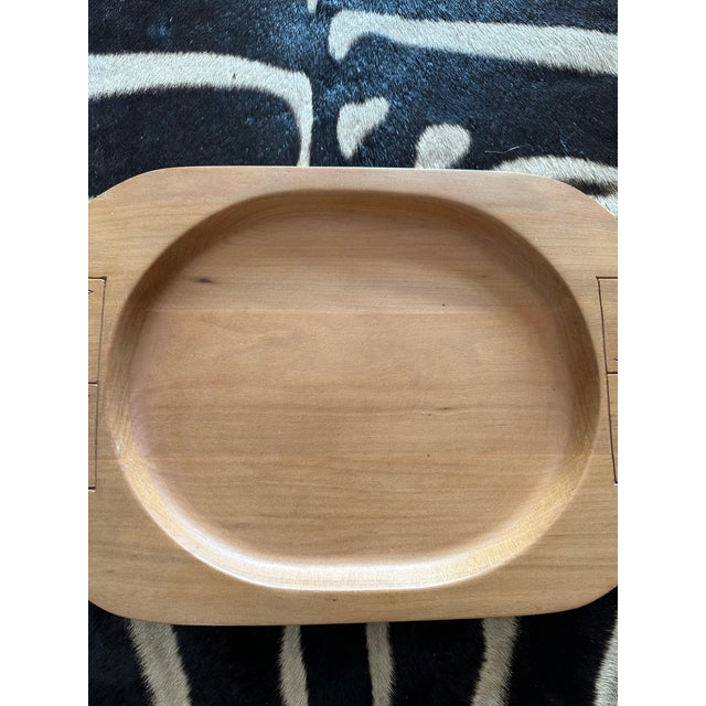 Vintage Handcarved Oval Wooden Folk Art Tray With Playing Card Handles For Sale - Image 10 of 15