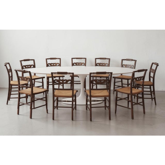 Set of Ten Hitchcock Ebonized Ladderback Dining Chairs With Rush Seats, 19th Century For Sale - Image 6 of 7