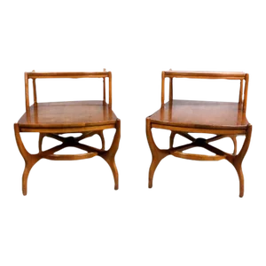Mid Century Sculptural Two Tier Step Side Tables - a Pair