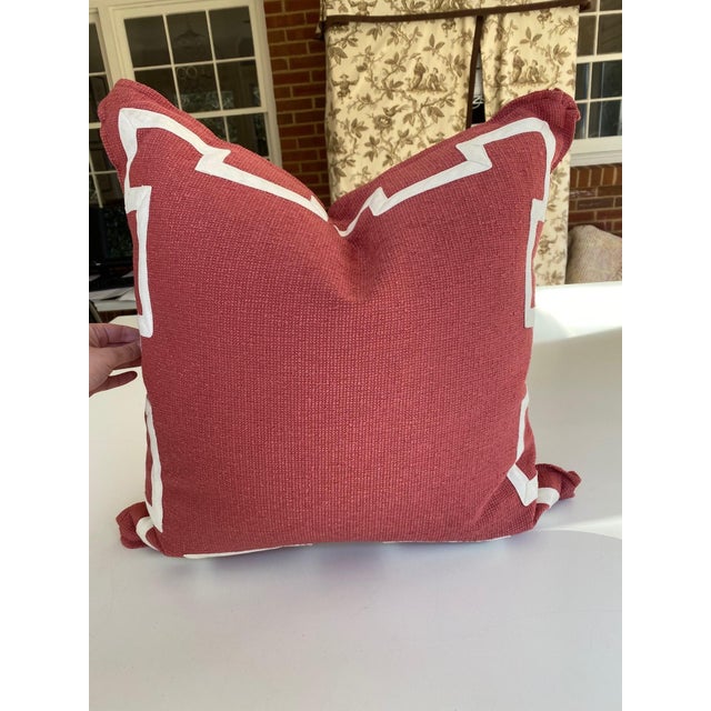 Coral and Ivory Fretwork Pillow For Sale In Charlotte - Image 6 of 6