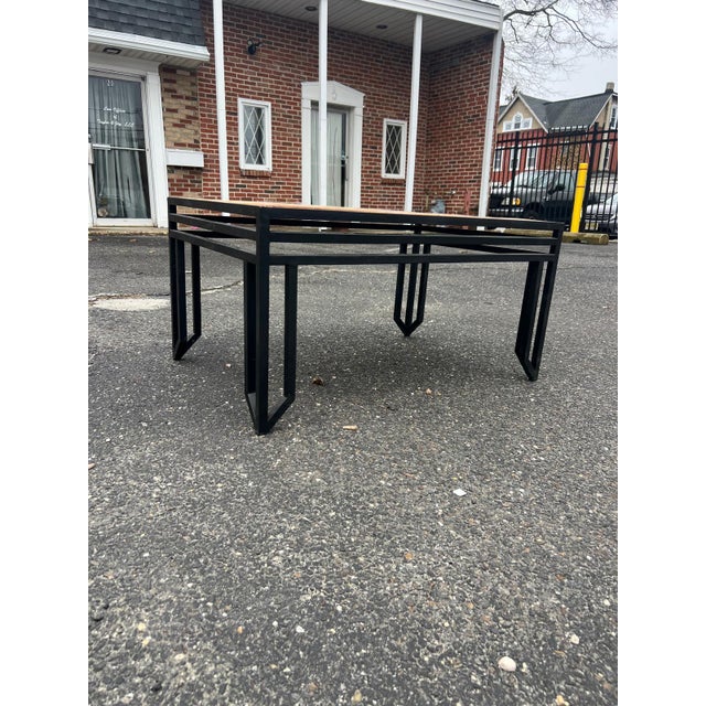 Contemporary Vintage Wood & Black Metal Console Table For Sale - Image 3 of 6