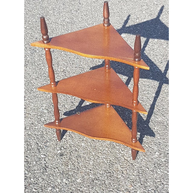 Charming corner wall shelf to stand or hang, 3 levels in vintage wood