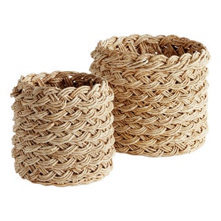 Abaca French Braid Storage Baskets Round, Set of 2 For Sale