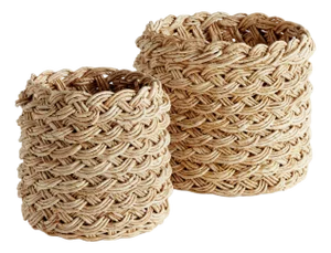 Abaca French Braid Storage Baskets Round, Set of 2