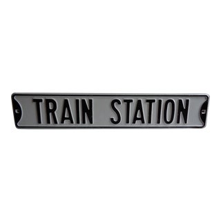 Vintage Black and White 'Train Station' Sign For Sale