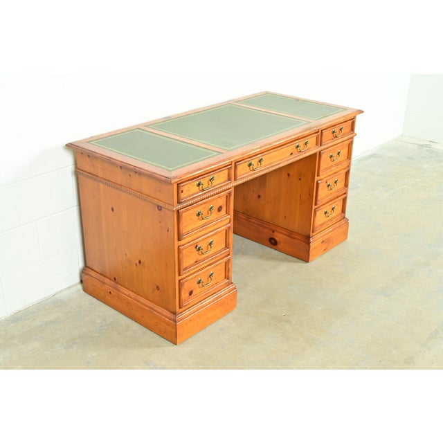 Sligh-Lowry Furniture Co. Sligh Furniture Georgian Carved Pine Leather Top Executive Desk, Circa 1960s For Sale - Image 4 of 13