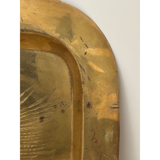 Large Mid-Century Modern Solid Brass Square Wheat Engraved Tray - Signed For Sale - Image 15 of 17