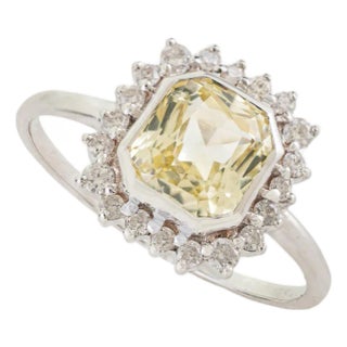 14k White Gold Yellow Sapphire & Diamond Art Deco Ring Size 7 For Sale
