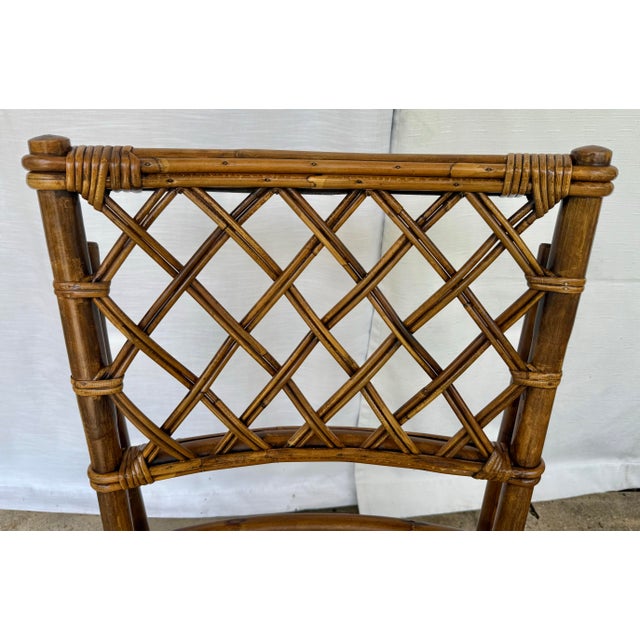 Mid 20th Century 1970s Vintage Palm Beach Regency Bamboo & Rattan Dining Set - Set of 5 - Convertible Flip-Top Gaming Table For Sale - Image 5 of 12