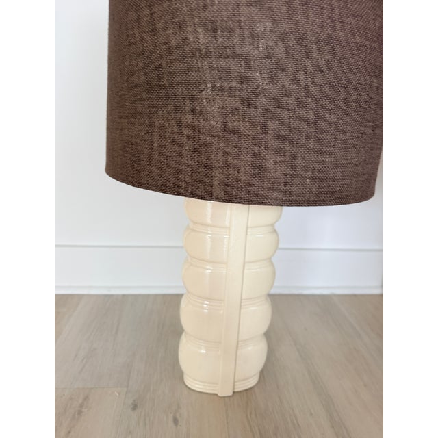 Mid-Century Modern Mid 20th Century Pair of Mid Century Modern Style Lamps With New Brown Linen Shades For Sale - Image 3 of 7
