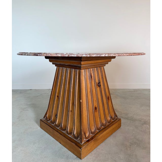 Kreiss "Duchess" Marble + Sculptural Wood Pedestal Card Table Game Table Dining For Sale - Image 6 of 18