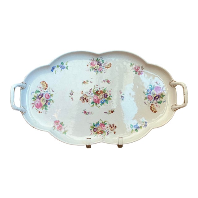 Vintage Coalport Glazed Ceramic Floral Tray For Sale