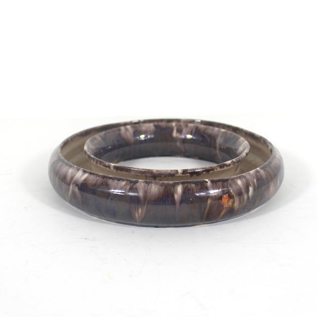 Vintage mid century modern German pottery pansy ring or ikebana vase. Makes a beautiful centrepiece. Brown white and...