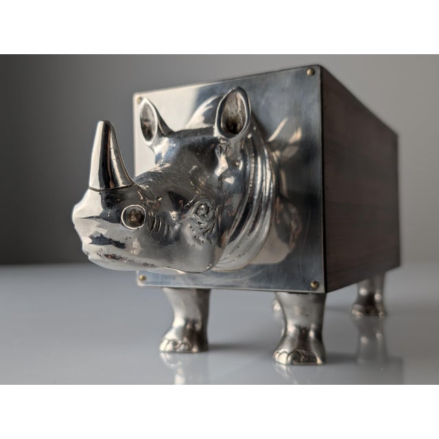 Mid-Century Modern Almazán Rhino Bottle Holder in Wood and Nickel Silver, 1960s For Sale - Image 3 of 18