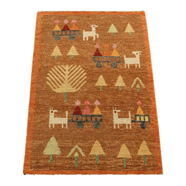 2010s Rug & Kilim’s Swedish Style Rug in Brown With Figural Geometric Patterns For Sale - Image 5 of 7