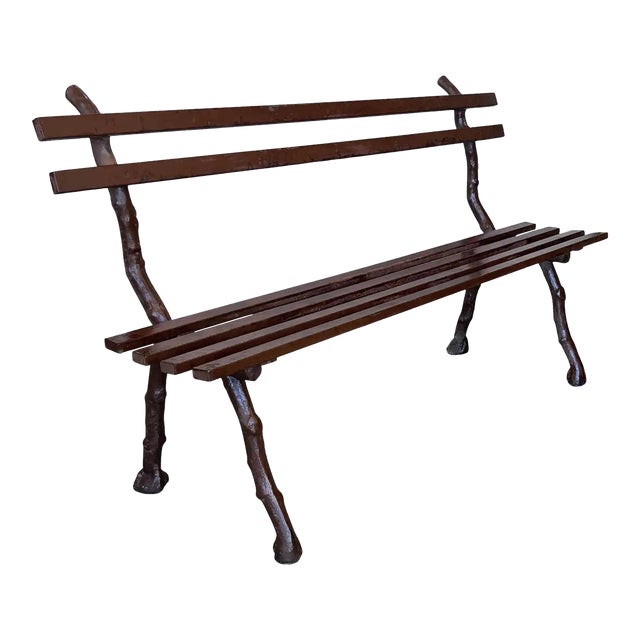 19th Century French Provincial Brown Garden Bench With Cast Iron Legs