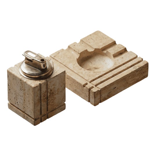 Ashtray and Lighter in Travertine by Cerri Nestore, 1970s, Set of 2 For Sale