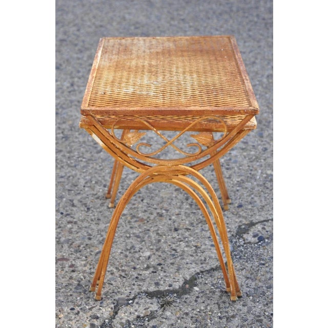 Brown Vintage Salterini Style Mid Century Modern Wrought Iron Nesting Side Tables - Set of 3 For Sale - Image 8 of 11