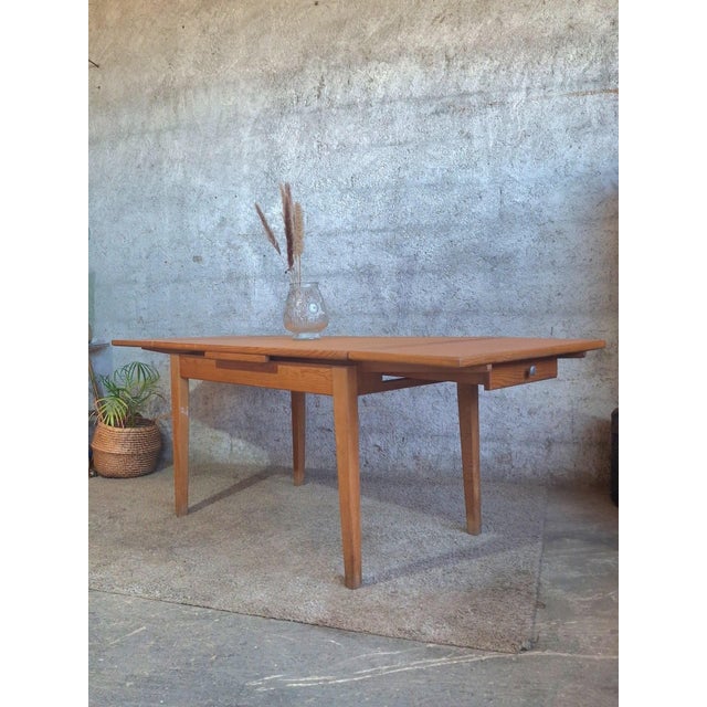 Wood Dining Table with Sliding Extensions, 1950s For Sale - Image 7 of 12