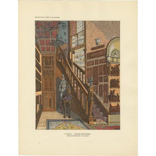 After Henry dAllemagne, Renaissance Stair Hall with Armored Knight Figure, 1900, Print For Sale