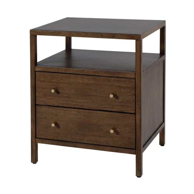 Mid-Century Modern Mendel 21.25 in. W Rectangular Wood 2 Drawer Narrow Nightstand with Open Shelf, Walnut For Sale - Image 3 of 11