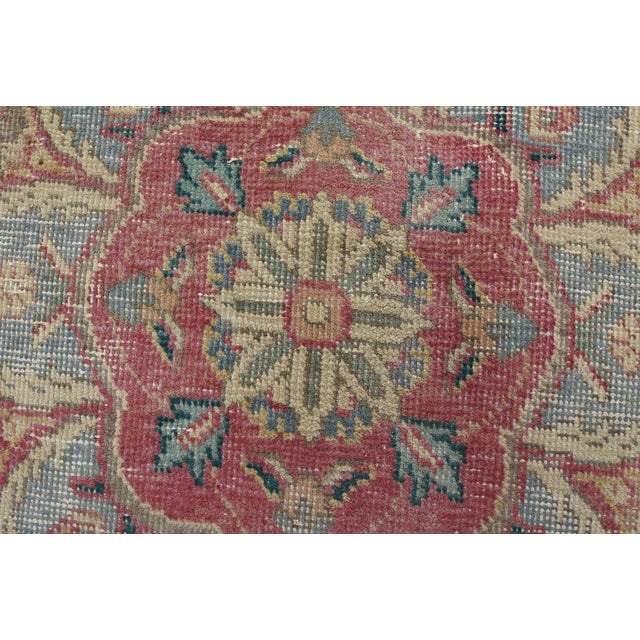 Tabriz Rug 10’1” X 12’11” Red Wool Vintage Distressed Hand-Knotted Carpet For Sale - Image 9 of 15
