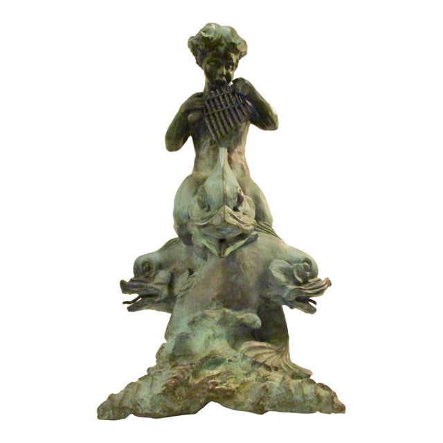 1940s Vintage Alexander Portnoff Cherub on Dolphin Bronze Fountain For Sale