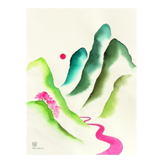 Rainbowland Valley - Abstract Colorful Dreamy Still Life Watercolor Painting Original Artwork by Xiao Wen Xu For Sale