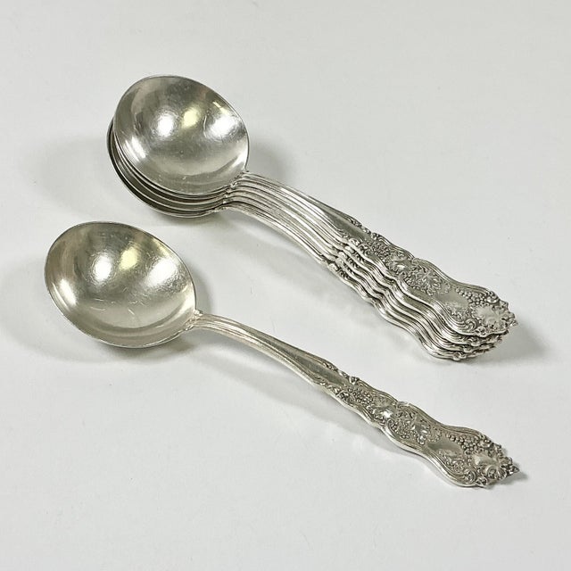 Silver 1940s Vintage Hollywood Regency English Chippendale Silverplate Dessert Spoons - Set of 6. For Sale - Image 8 of 10