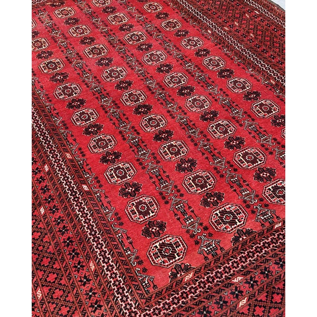 Afghan Turkmen Tekke Bokhara Hand-Knotted Wool Rug, Red Gul, 9'2" X 6'6" For Sale - Image 6 of 13