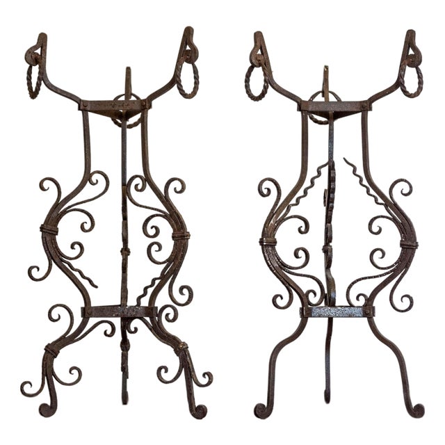 Pair of Italian Wrought-Iron Plant Stands with Scrolling Motifs, circa 1900 For Sale