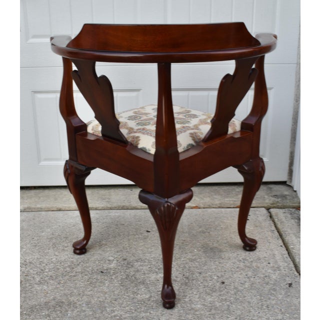Brown Statesville Co Mahogany Corner Chair Vintage Queen Anne Style Accent Slip Seat For Sale - Image 8 of 16