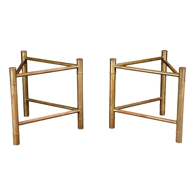 Mastercraft Patinated Brass Faux Bamboo Dining Table / Desk Bases, 1970s For Sale