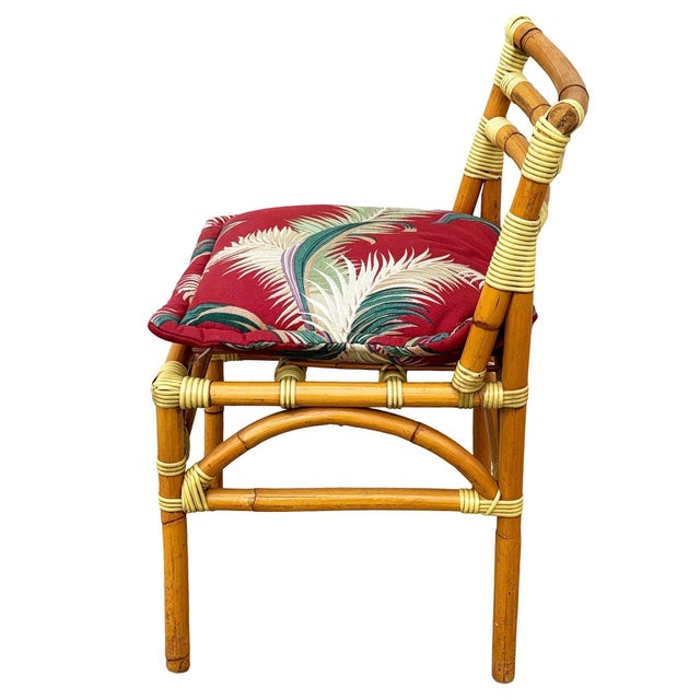 Restored Mid-Century Geometric Rattan Dining Side Chairs W/ 3 Strand Back For Sale - Image 4 of 9
