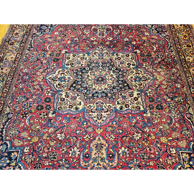 Vintage Persian Khorassan Rug, Hand-Knotted Wool, Floral Pattern, Crimson & Camel, 9x12 For Sale - Image 9 of 14