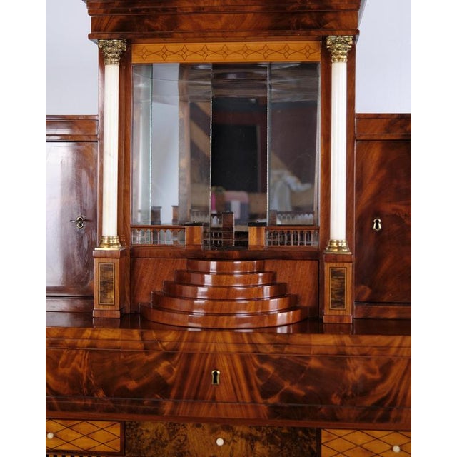 Antique Empire Secretary Desk in Hand-Polished Mahogany with Marquetry, 1840s For Sale - Image 10 of 12