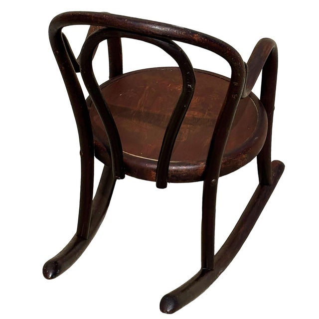 Antique Vienna Secession Child's Bent Oak Rocking Chair W/ Picture Seat Attributed to Fischel For Sale - Image 4 of 6